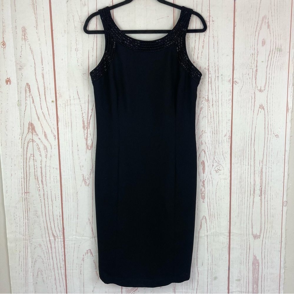 American Living Black Size 10 Knee Length Sleeveless Tank Dress Beaded Neckline